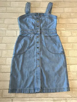 Topshop button up Denim Pinafore dress in Light Wash Size 6 thumbnail 2