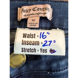 Juicy Couture Los Angeles Skinny Jeans Dark Wash Stretch Denim Size 12 RN123475‎ thumbnail 3