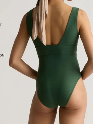 NEW Quince Palm Green Italian Plunge One-Piece Swimsuit Size Medium thumbnail 2