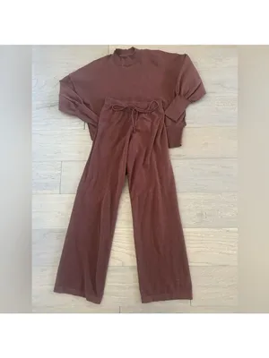 Sweater Set Women's Two Piece Long Sleeve Knit Top Brown thumbnail 3