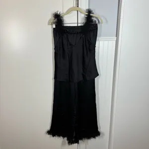 For Love‎ and Lemons small satin and tulle ruffle black pajamas tank long pants thumbnail 4