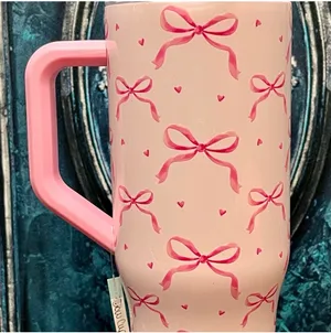Pink Bow Tumbler w/cover & straw. Brand new with tags thumbnail 2