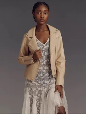 Anthropologie the Saige Women’s tan Faux Leather Moto Jacket thumbnail 3