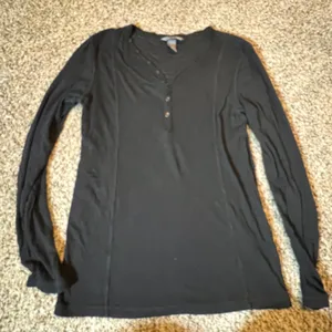 H&M Black Ribbed‎ Henley Long Sleeve Top Tencel Lyocell Blend Small thumbnail 1