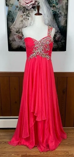 Stunning Glam Girls Pink One-Shoulder Prom Gown with Embellishments! thumbnail 1