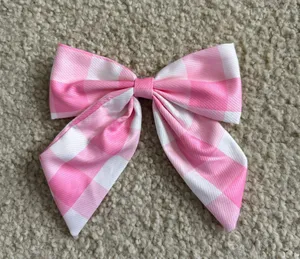 Amazon Pink and white gingham bow hair clip thumbnail 1