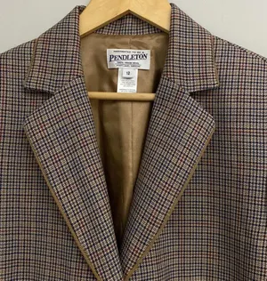 PENDLETON womens Brown-tan-black plaid Blazer 100% virgin wool size 12 thumbnail 2