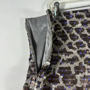 Express Womens Leopard Sequin‎ Mini Skirt Silver Blue Black Animal Print Large thumbnail 3