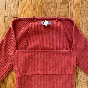 Urban Outfitters berry red ribbed square neck long sleeve top thumbnail 2