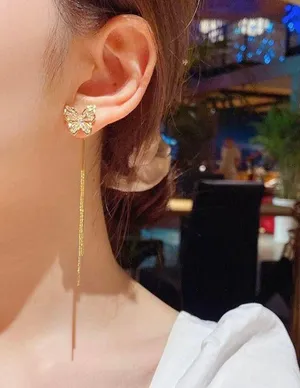 Women’s Crystal Butterfly Tassel Dangle Drop Earrings thumbnail 3