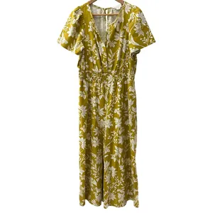 Anthropologie Somerset Wide Leg Jumpsuit in Chartreuse Pockets Size‎ Medium thumbnail 6