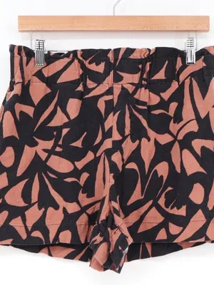 A New Day Women's Black & Rust Brown Abstract Print Linen Paper Bag Shorts thumbnail 2