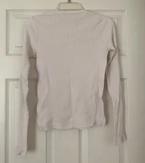Brandy Melville John Galt White Long Sleeve Ribbed Round Neck Shirt Top thumbnail 5