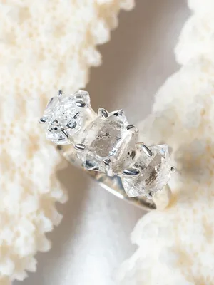 Silver Raw Herkimer Diamond Crystal Rustic Cottage Size 3.75 Dainty Jewelry Ring thumbnail 2