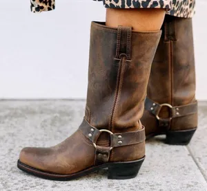 Vintage Frye 12R Brown leather Harness Boots USA Cowgirl size 6 thumbnail 1
