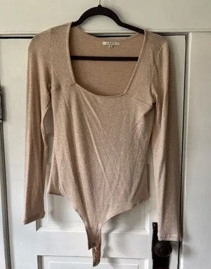 Z Supply Long Sleeve Scoop Neck Bodysuit - Taupe thumbnail 1