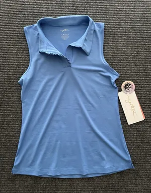 X By Gottex Womens Sleeveless Golf‎ Tennis Shirt V-Neck Ruffle Light Blue Small thumbnail 1