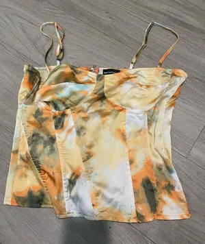 PrettyLittleThing Orange Cream and Green Tie-Dye Bustier Tank thumbnail 1