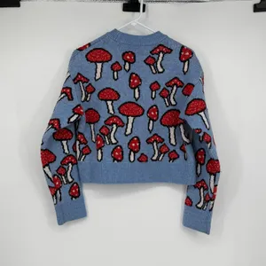 Zara Mushroom Toadstool Sweater S Blue Red Cropped Fairycore Cottagecore thumbnail 2