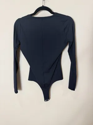 Spanx Knit Long Sleeve V Neck Black Bodysuit Size Small thumbnail 6