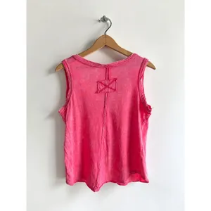 Zenana Women Hot Pink Acid Wash V-Neck‎ Tank Top Sleeveless Mineral Wash Small thumbnail 2