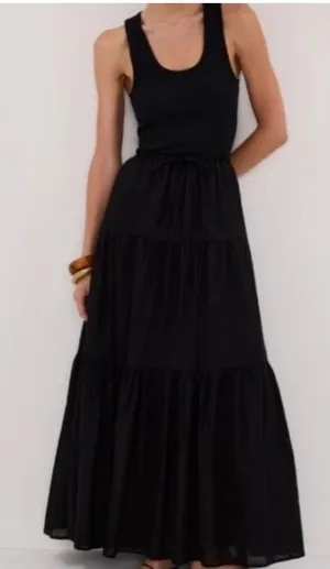 DISSH Fletcher Skirt Black Linen Blend Tiered Maxi NEW thumbnail 1