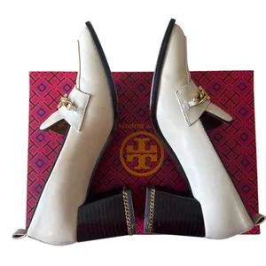 Tory Burch Perrine Heeled Loafers Cream Chain‎ Block Heel 7.5 thumbnail 6