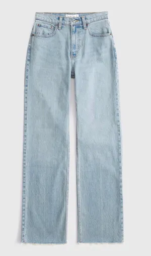 Abercrombie & Fitch Curve Love High Rise 90s Relaxed Raw Hem Jean thumbnail 1