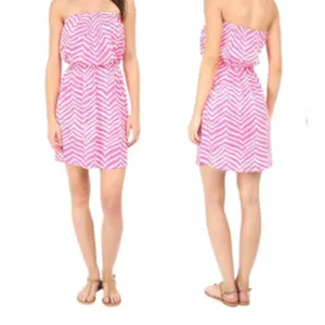 Lilly Pulitzer Strapless Dress Womens Medium Pink Chevron Ikat 82490‎ Mini Beach thumbnail 2