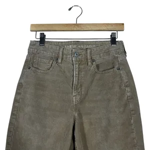 American Eagle Mom Straight Corduroy Pants Tan Khaki Acid Wash Boho Size 4 thumbnail 3