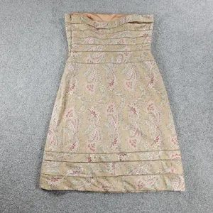 Kay Unger Womens Dress 8 Tan Satin Eyelet Strapless Paisley Print Side Zip Mini thumbnail 2