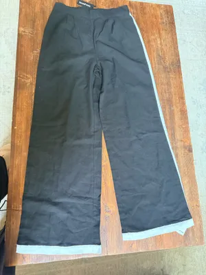 Boohoo black linen pants with white stripe size m thumbnail 1