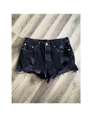 Levi’s 501 Black Denim Shorts Cut-Off thumbnail 4