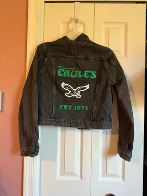 Vigoss Custom made Philadelphia eagles black denim jacket thumbnail 1