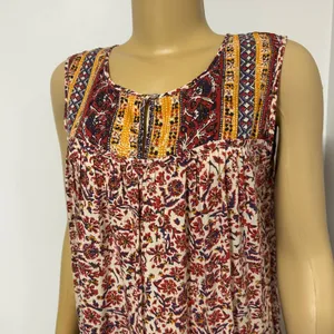 Lucky Brand Womens Bohemian Tiered Floral Print Keyhole Mini Dress Red Mustard M thumbnail 2