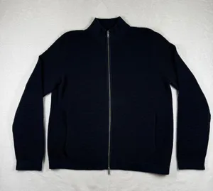 Theory Avell FZ Breach Navy Blue Ribbed Cotton Full Zip Mock Neck Sweater‎ XL thumbnail 1