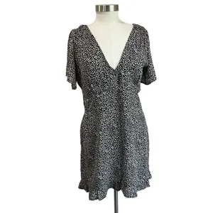 Abercrombie &‎ Fitch Black White Spotted Flutter Sleeve Mini Dress Sz Large thumbnail 2