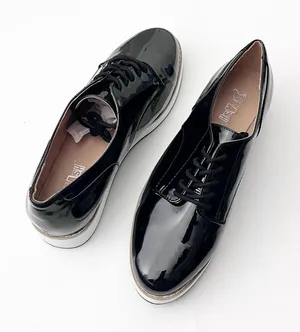 BRASH Black Faux Leather Textured Lace Up Platform Oxford Loafers 8.5 Preppy thumbnail 1