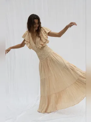 NWT Jen's Pirate Booty Purple Rain Maxi in Natural Ivory V-neck Tiered Dress M thumbnail 2