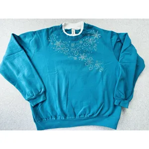 Decorated Originals Womens Blue Rhinestone Snowflake Holiday Sweatshirt Large‎ thumbnail 4