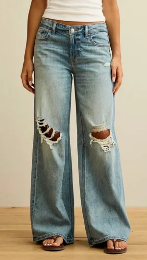 American Eagle Outfitters Distressed Low-Rise Baggy Ultra-Wide Leg Jean thumbnail 1