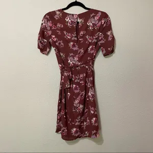 ASTR The Label Maroon Floral Wrap Front Mini Dress Womens XS Fall Boho Ruched thumbnail 10