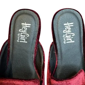Hey Girl By Corkys Shoes Womens Size 7 Red Velvet Spotlight Loafer Mules Slip On thumbnail 3
