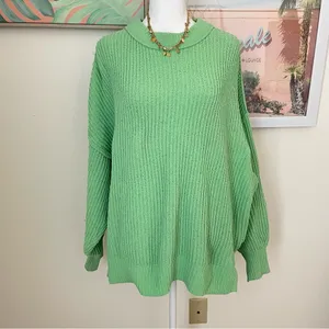 Aerie Beyond Chenille Sweater Fresh Green Ribbed Women's Crewneck Knit Sweater thumbnail 3