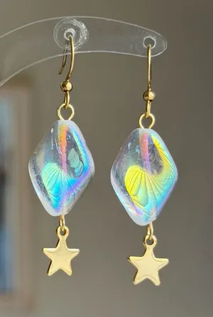 Handmade cute whimsical style quality Czech glass beads unique dangle earrings🩵 thumbnail 1
