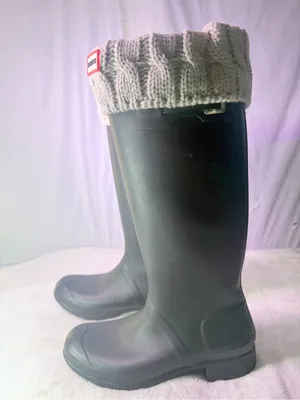 Hunter Black Tall Rain Boot with Cream Knit Cuff Insert thumbnail 5