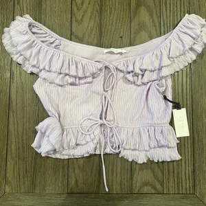 Astr The Label Women's Lavender Pintuck Tie Front Crop Top Ruffle L NWT thumbnail 2