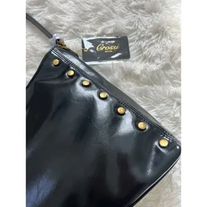 Crossi New York Black Shoulder Bag Faux Leather Studded Y2K Purse Gold Hardware thumbnail 2