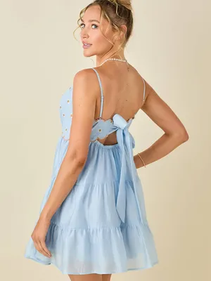 Baby pink Twisted and embroidered babydoll dress net in light blue - NWT thumbnail 4