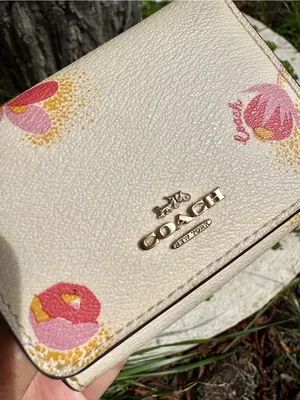 Coach Canvas Tri-Fold Wallet With Floral Print White/Tan thumbnail 4